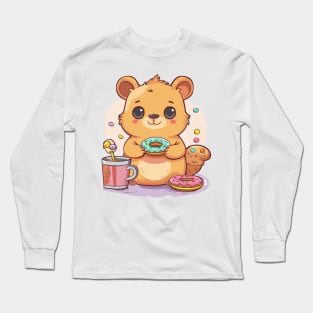 Cute Quokka eating doughnut Long Sleeve T-Shirt